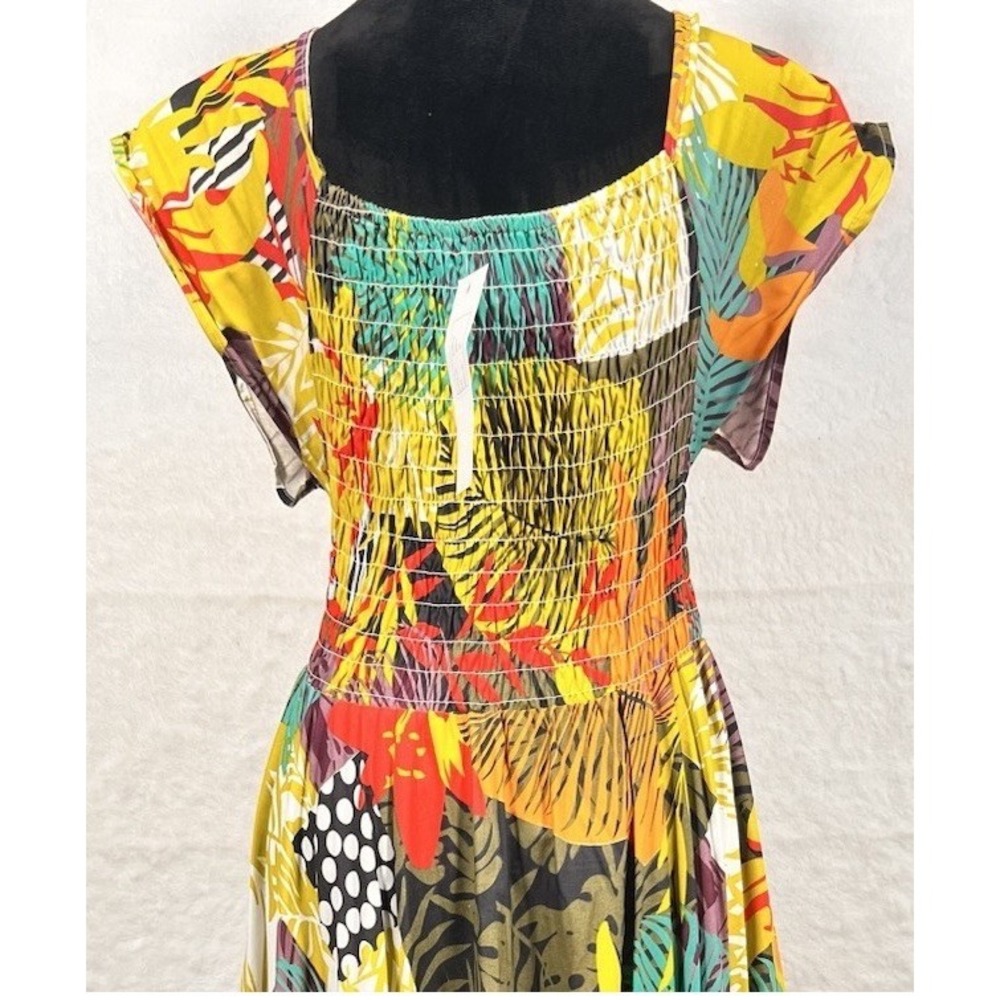 Shore Drive Tropical Patchwork Dress Women OS Missy NWT Smocked Handkerchief Hem